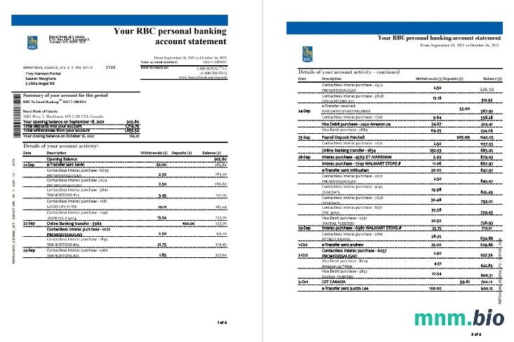 Szablon wyciągu bankowego Canada Rogers w programie Word i PDF